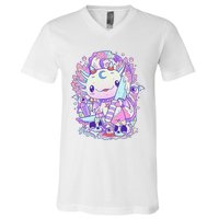 Kawaii Pastel Goth Cute and Creepy Axolotl Knife V-Neck T-Shirt