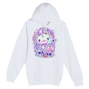 Kawaii Pastel Goth Cute and Creepy Axolotl Knife Premium Pullover Hoodie