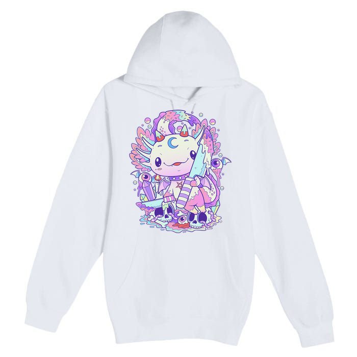 Kawaii Pastel Goth Cute and Creepy Axolotl Knife Premium Pullover Hoodie