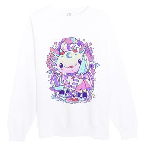 Kawaii Pastel Goth Cute and Creepy Axolotl Knife Premium Crewneck Sweatshirt