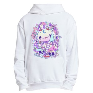 Kawaii Pastel Goth Cute and Creepy Axolotl Knife Urban Pullover Hoodie