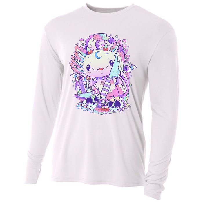 Kawaii Pastel Goth Cute and Creepy Axolotl Knife Cooling Performance Long Sleeve Crew