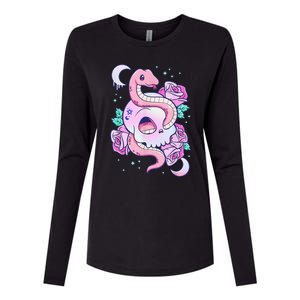 Kawaii Pastel Goth Cute Creepy Skull Serpent Snake Roses Womens Cotton Relaxed Long Sleeve T-Shirt