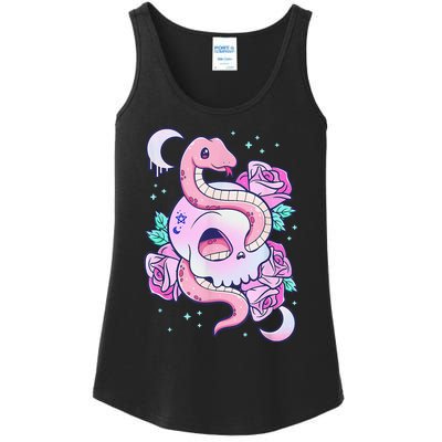 Kawaii Pastel Goth Cute Creepy Skull Serpent Snake Roses Ladies Essential Tank