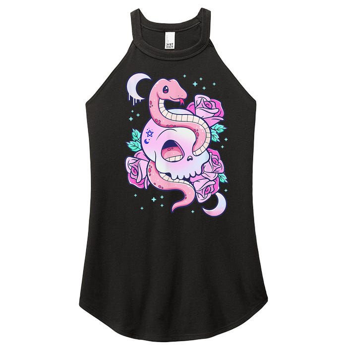 Kawaii Pastel Goth Cute Creepy Skull Serpent Snake Roses Women's Perfect Tri Rocker Tank