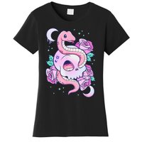 Kawaii Pastel Goth Cute Creepy Skull Serpent Snake Roses Women's T-Shirt