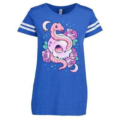 Kawaii Pastel Goth Cute Creepy Skull Serpent Snake Roses Enza Ladies Jersey Football T-Shirt