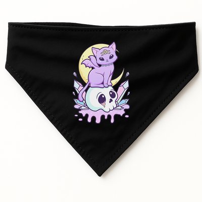Kawaii Pastel Goth Cute Scary Witchy Cat And Skull USA-Made Doggie Bandana