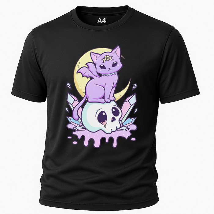 Kawaii Pastel Goth Cute Scary Witchy Cat And Skull Cooling Performance Crew T-Shirt
