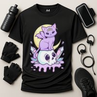 Kawaii Pastel Goth Cute Scary Witchy Cat And Skull Cooling Performance Crew T-Shirt
