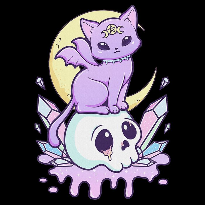 Kawaii Pastel Goth Cute Scary Witchy Cat And Skull Cooling Performance Crew T-Shirt