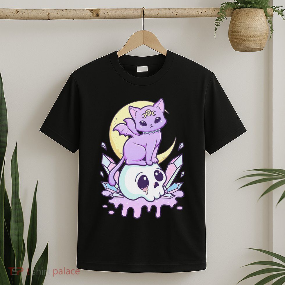 Kawaii Pastel Goth Cute Scary Witchy Cat And Skull T-Shirt