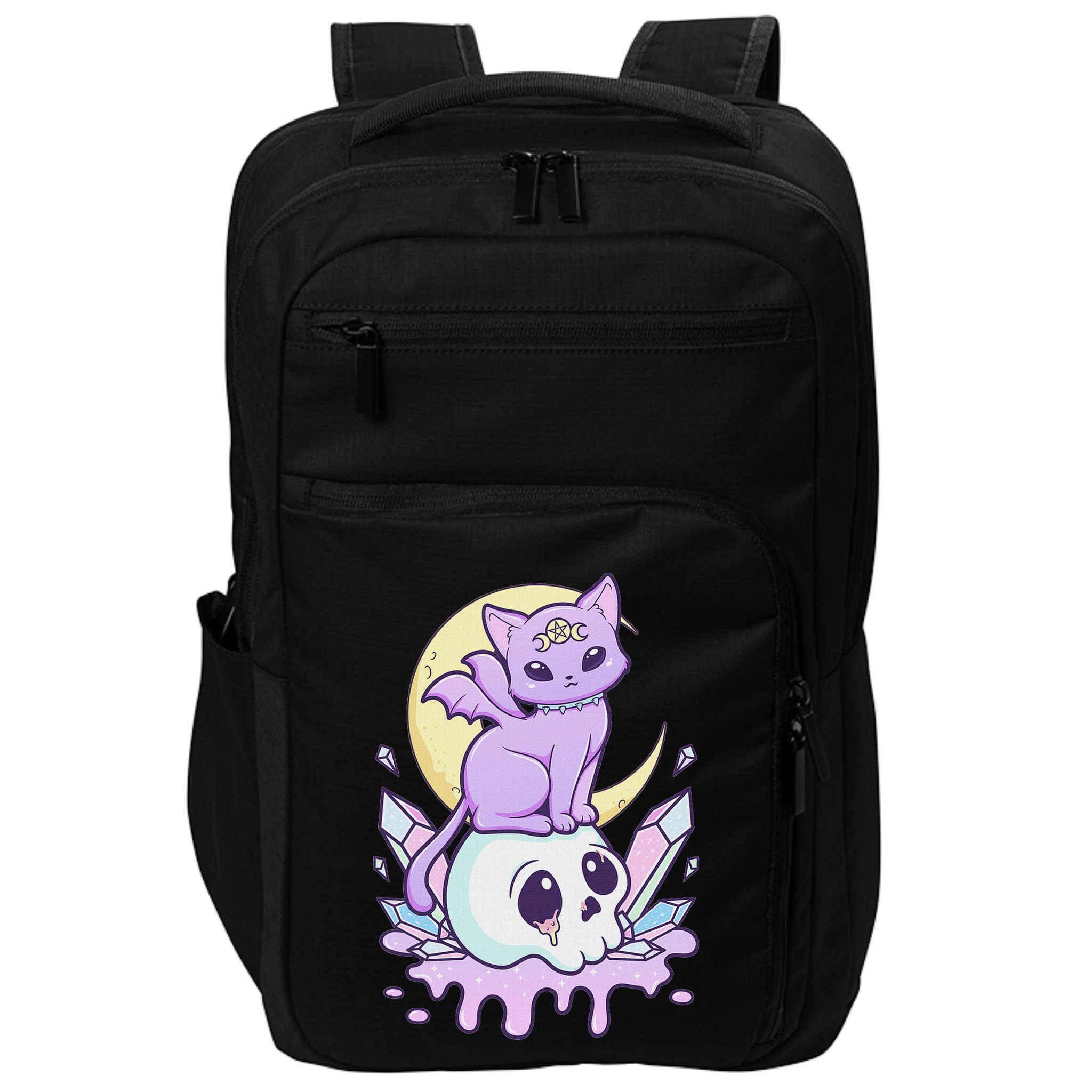 Kawaii Pastel Goth Cute Scary Witchy Cat And Skull Impact Tech Backpack
