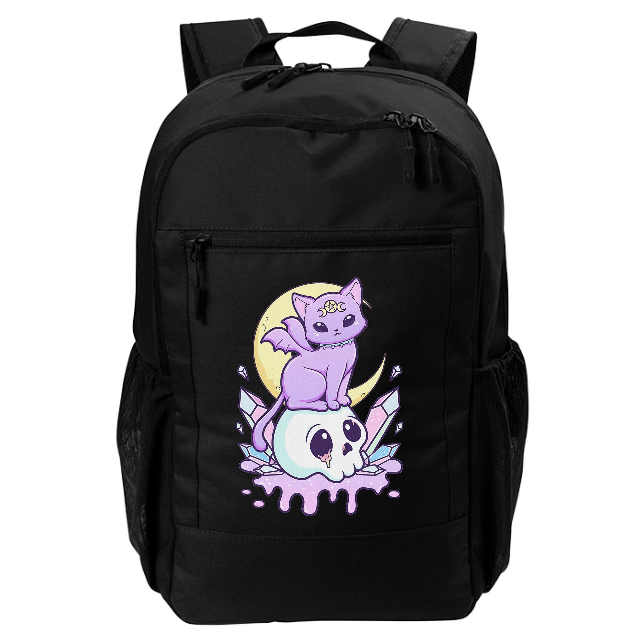 Kawaii Pastel Goth Cute Scary Witchy Cat And Skull Backpack