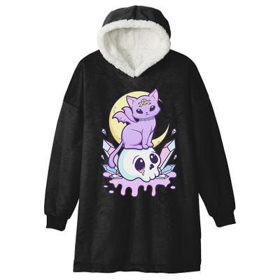 Kawaii Pastel Goth Cute Scary Witchy Cat And Skull Hooded Wearable Blanket
