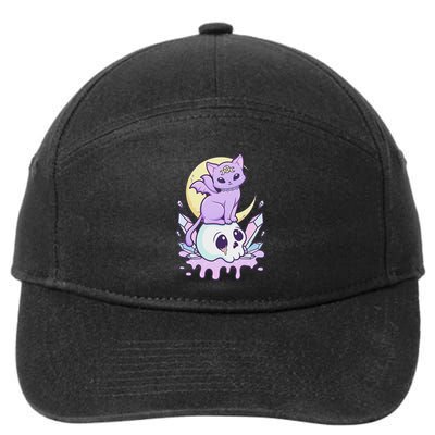 Kawaii Pastel Goth Cute Scary Witchy Cat And Skull 7-Panel Snapback Hat