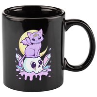 Kawaii Pastel Goth Cute Scary Witchy Cat And Skull 11oz C Handle Ceramic Mug