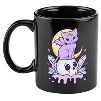 Kawaii Pastel Goth Cute Scary Witchy Cat And Skull 11oz C Handle Ceramic Mug