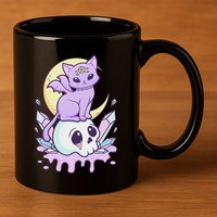 Kawaii Pastel Goth Cute Scary Witchy Cat And Skull 11oz C Handle Ceramic Mug