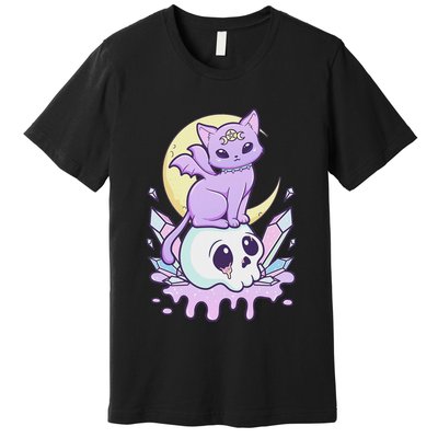 Kawaii Pastel Goth Cute Scary Witchy Cat And Skull Premium T-Shirt
