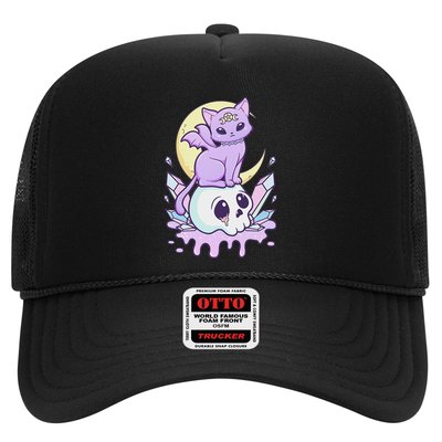 Kawaii Pastel Goth Cute Scary Witchy Cat And Skull Trucker Hat