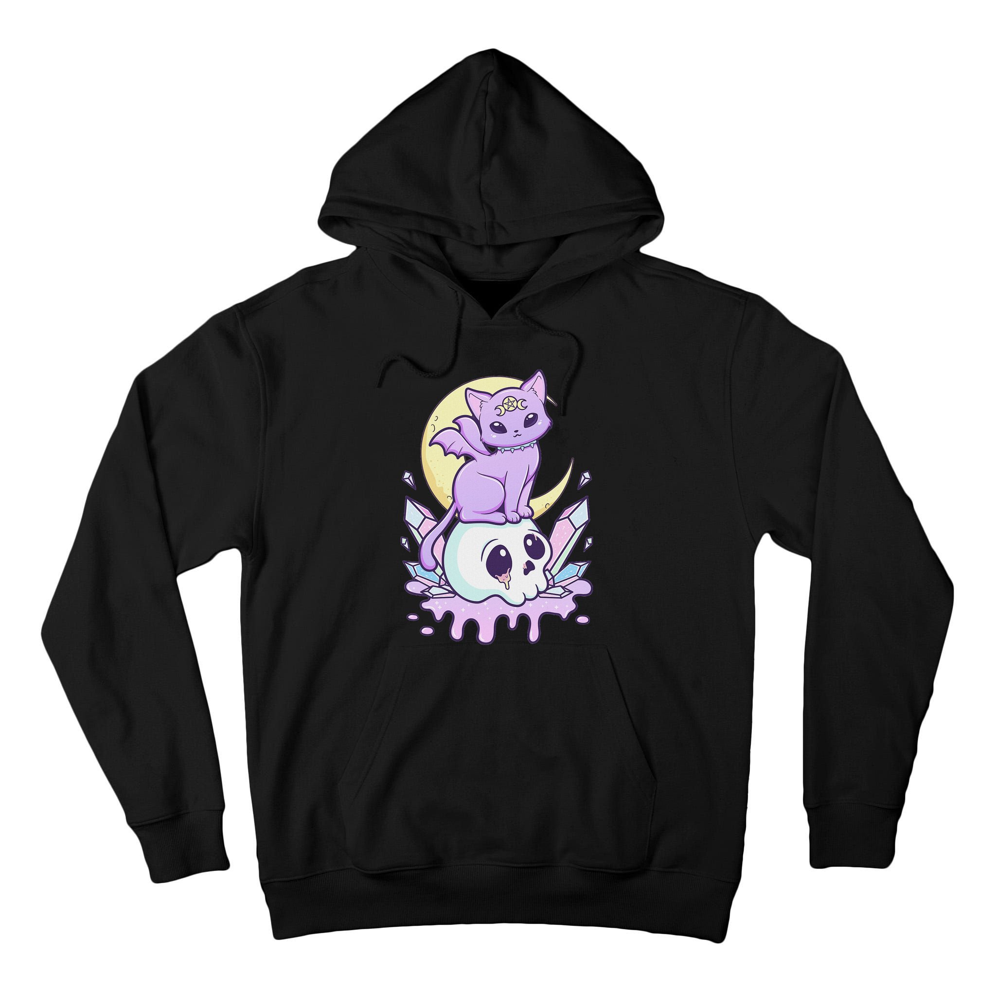 Kawaii Pastel Goth Cute Scary Witchy Cat And Skull Tall Hoodie