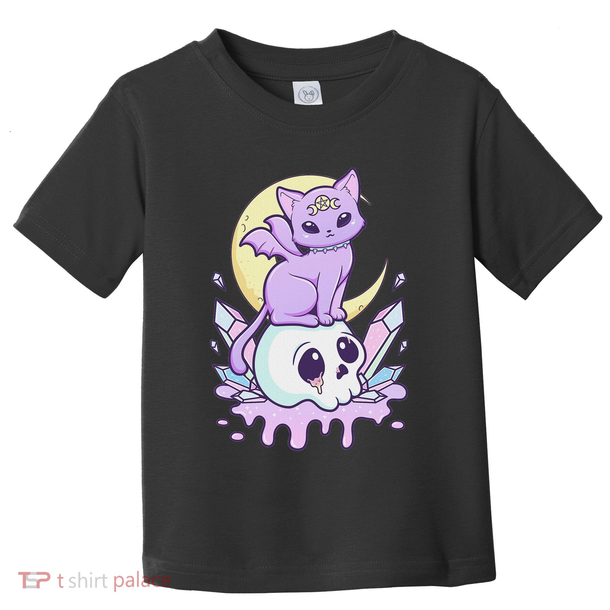 Kawaii Pastel Goth Cute Scary Witchy Cat And Skull Toddler T-Shirt