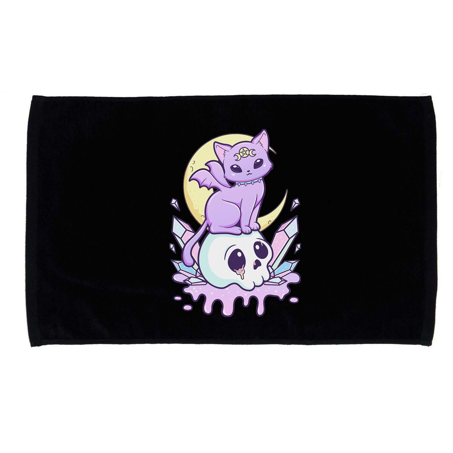 Kawaii Pastel Goth Cute Scary Witchy Cat And Skull Microfiber Hand Towel