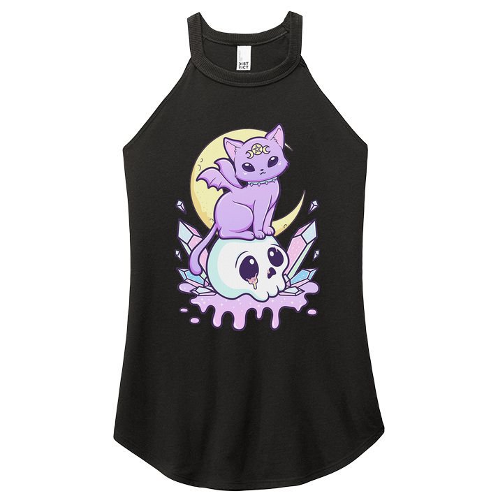 Kawaii Pastel Goth Cute Scary Witchy Cat And Skull Women's Perfect Tri Rocker Tank