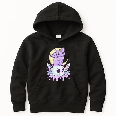 Kawaii Pastel Goth Cute Scary Witchy Cat And Skull Kids Hoodie