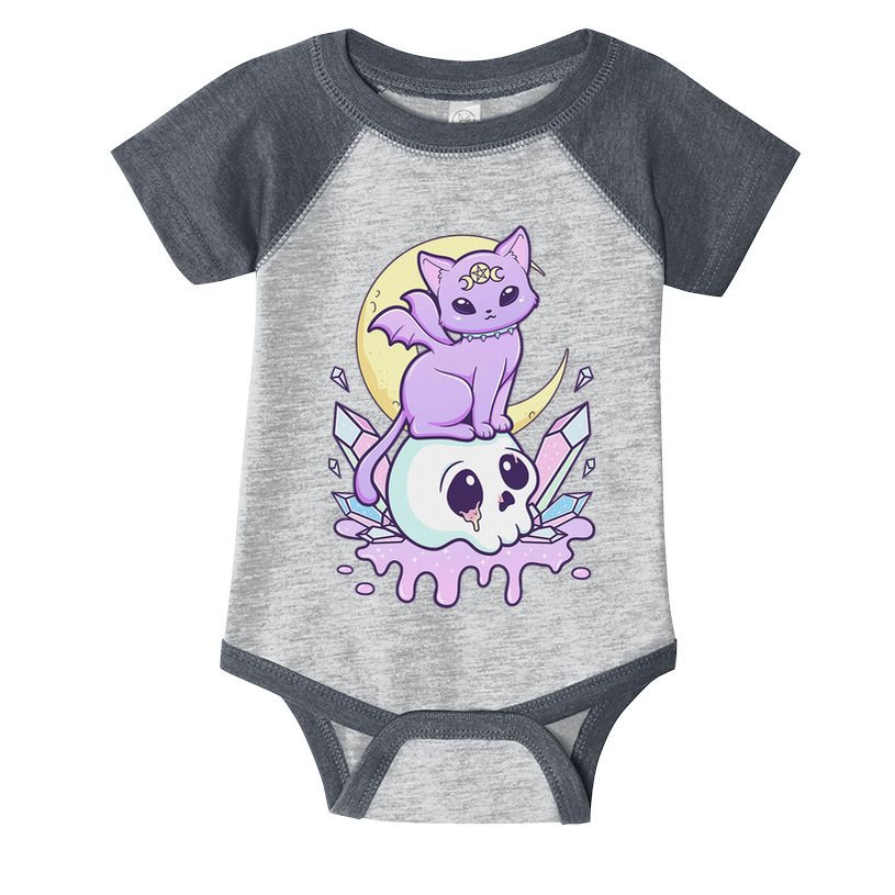 Kawaii Pastel Goth Cute Scary Witchy Cat And Skull Infant Baby Jersey Bodysuit