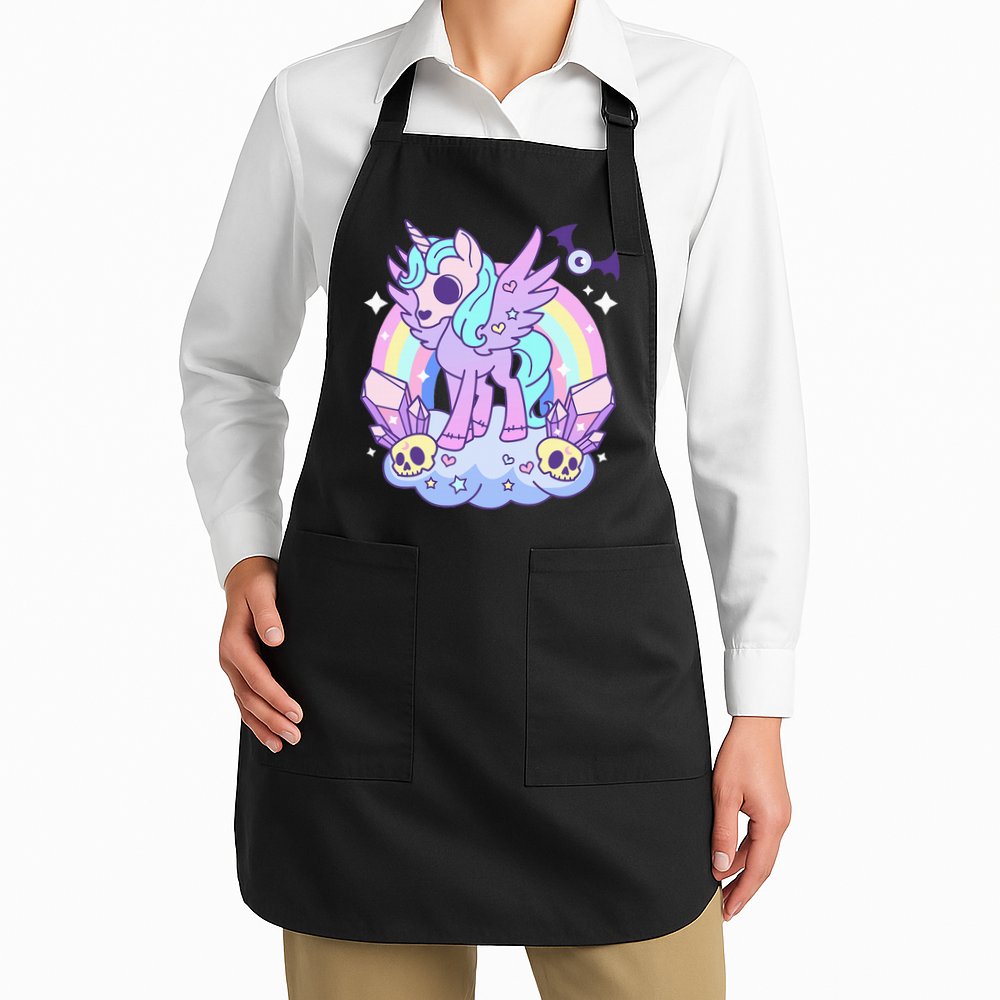 Kawaii Pastel Goth Unicorn Pony Aesthetic Gothic Skeleton Apron