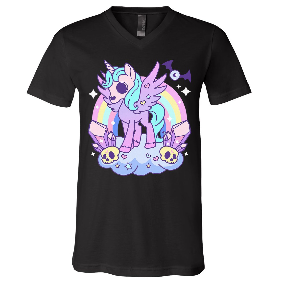 Kawaii Pastel Goth Unicorn Pony Aesthetic Gothic Skeleton V-Neck T-Shirt