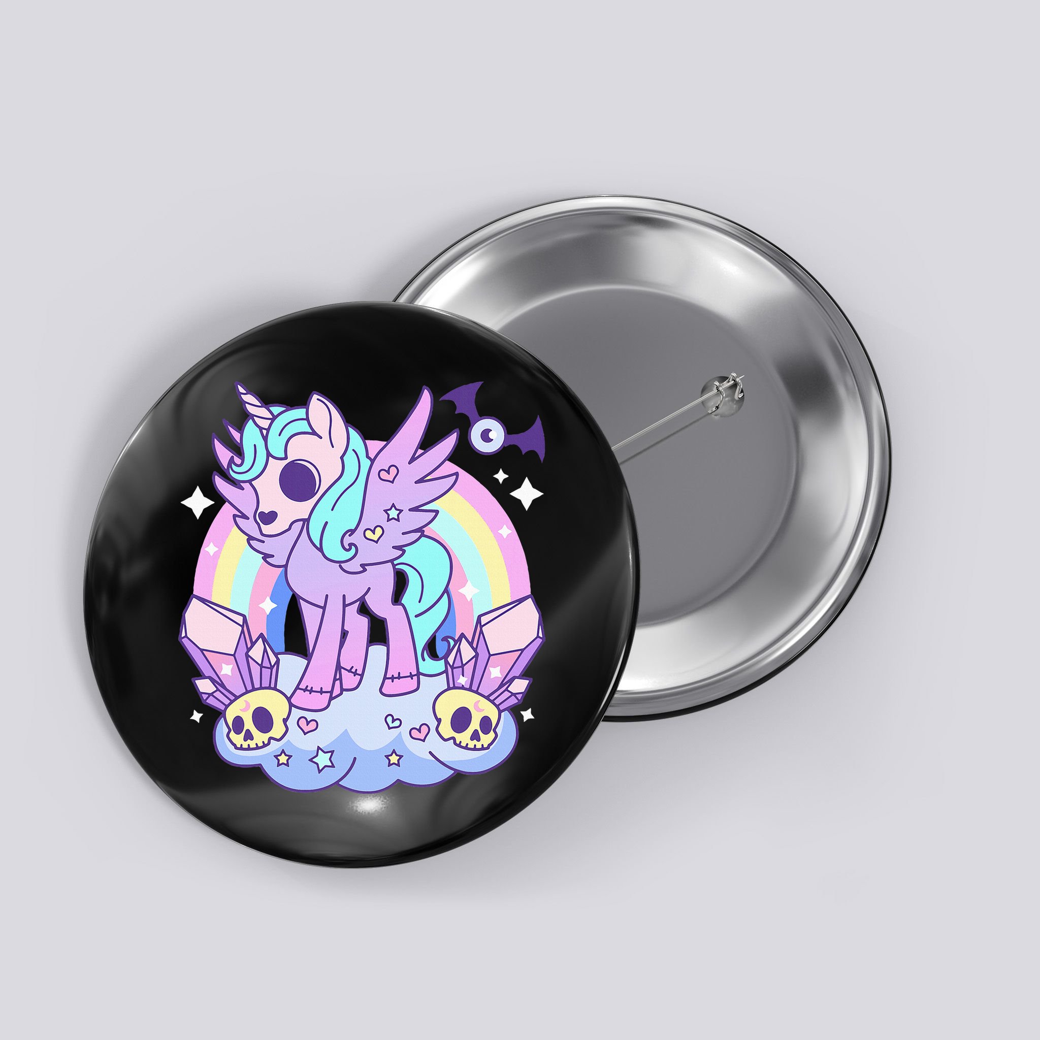 Kawaii Pastel Goth Unicorn Pony Aesthetic Gothic Skeleton Button