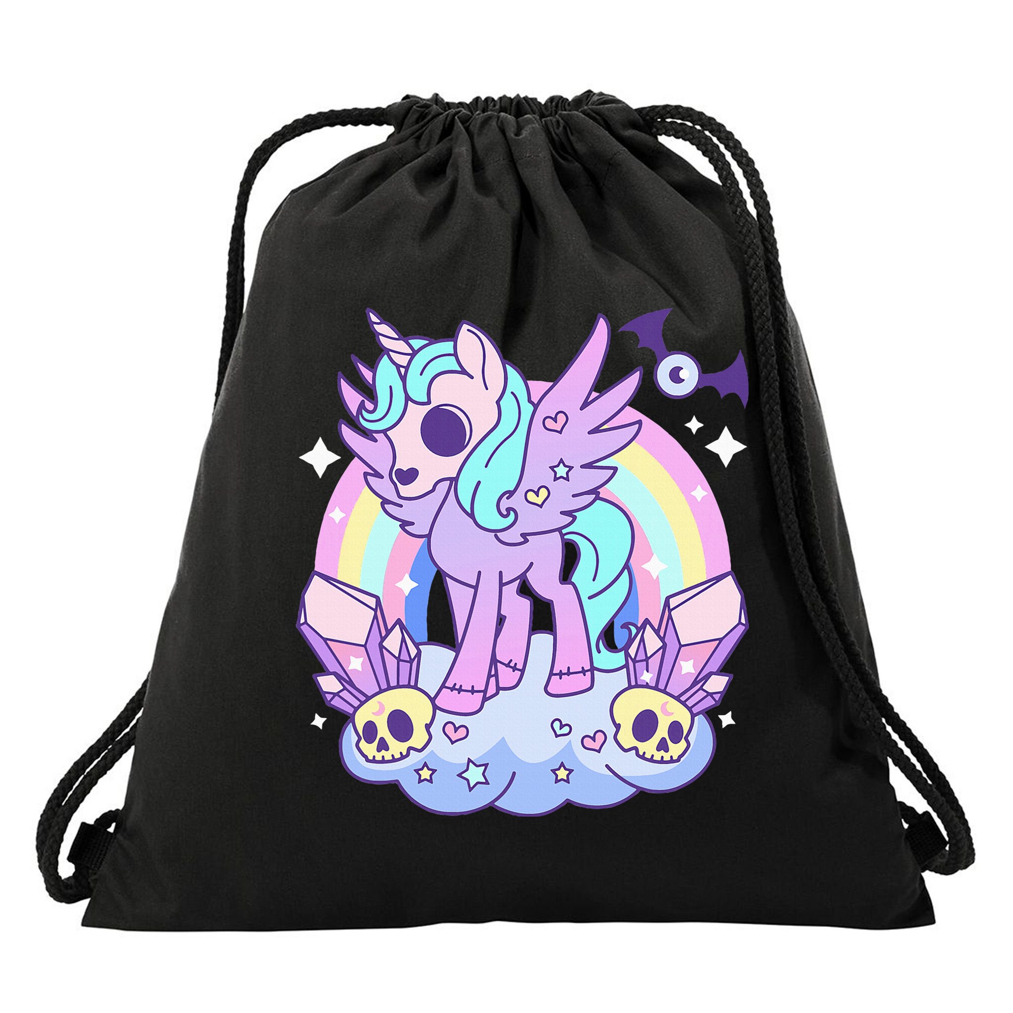 Kawaii Pastel Goth Unicorn Pony Aesthetic Gothic Skeleton Drawstring Bag