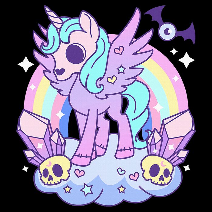 Kawaii Pastel Goth Unicorn Pony Aesthetic Gothic Skeleton Drawstring Bag