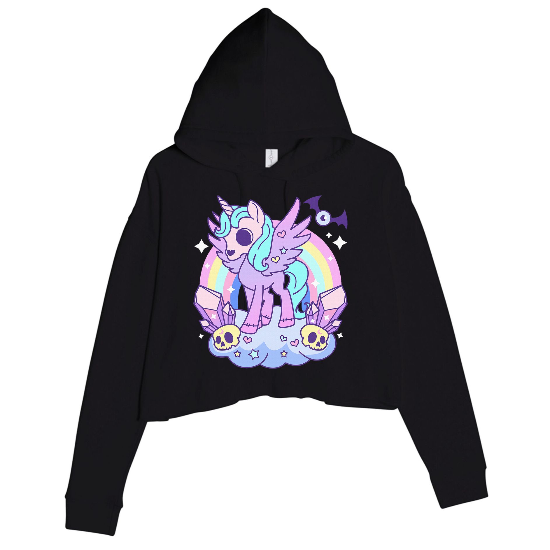 Kawaii Pastel Goth Unicorn Pony Aesthetic Gothic Skeleton Crop Fleece Hoodie