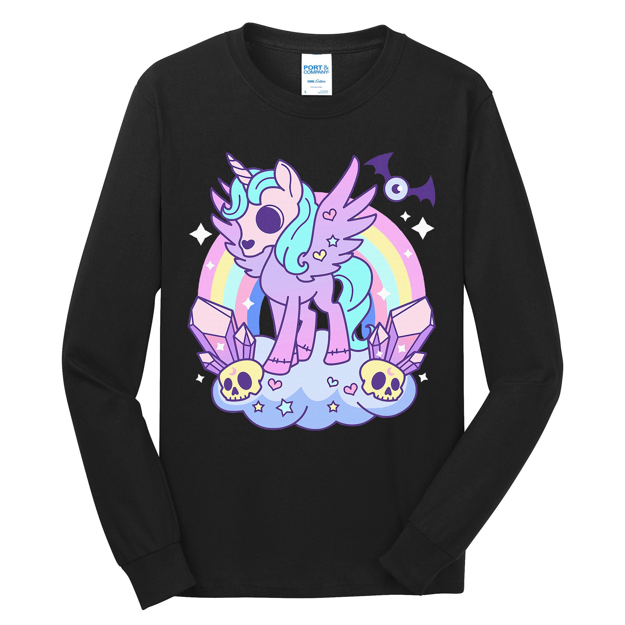 Kawaii Pastel Goth Unicorn Pony Aesthetic Gothic Skeleton Tall Long Sleeve T-Shirt