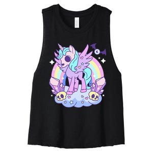 Kawaii Pastel Goth Unicorn Pony Aesthetic Gothic Skeleton Women's Racerback Cropped Tank