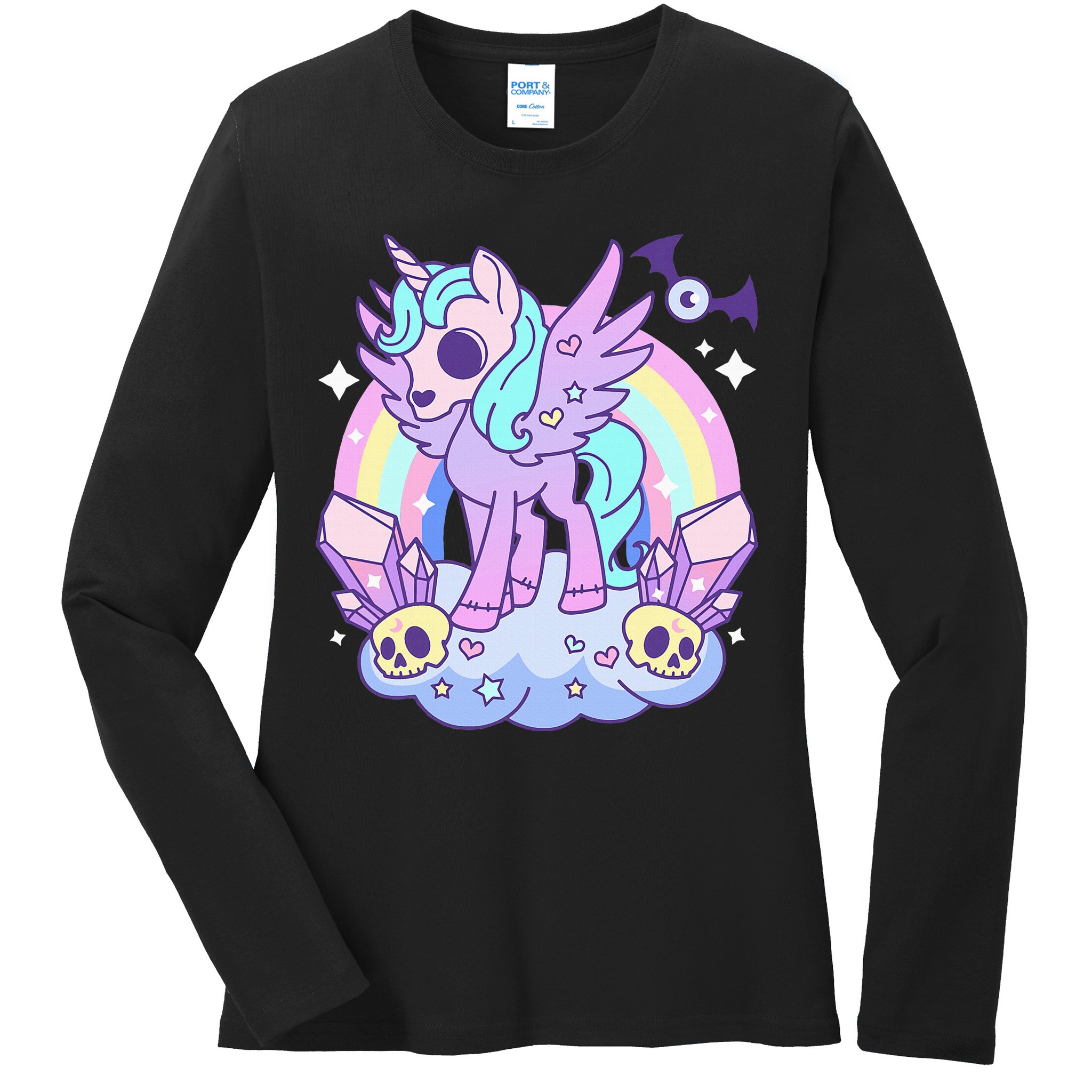 Kawaii Pastel Goth Unicorn Pony Aesthetic Gothic Skeleton Ladies Long Sleeve Shirt