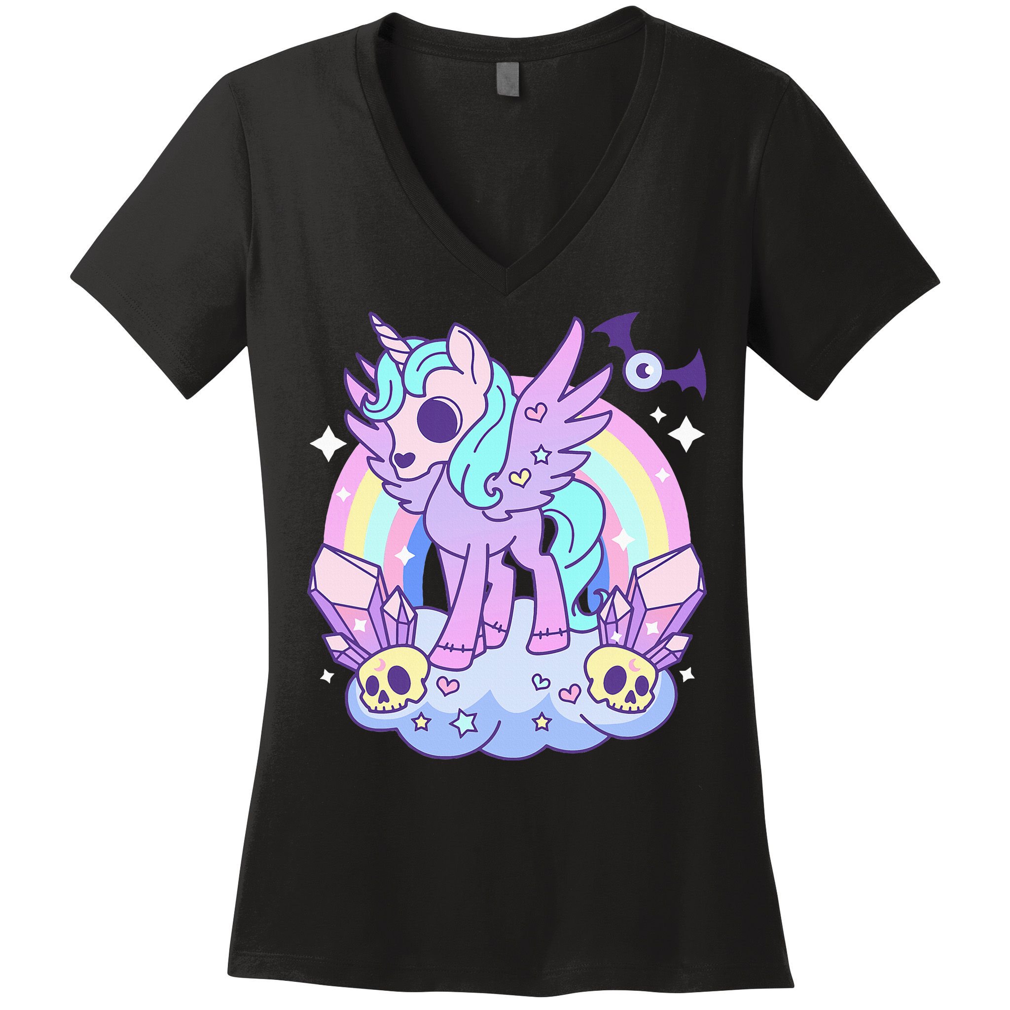 Kawaii Pastel Goth Unicorn Pony Aesthetic Gothic Skeleton Women's V-Neck T-Shirt