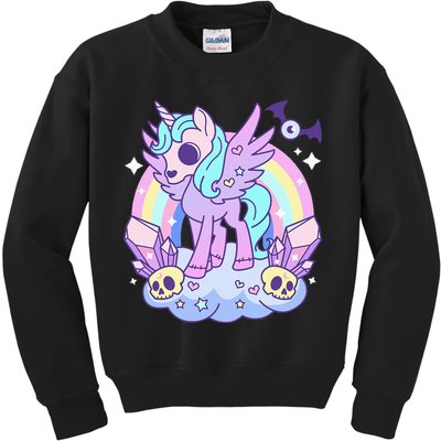 Kawaii Pastel Goth Unicorn Pony Aesthetic Gothic Skeleton Kids Sweatshirt