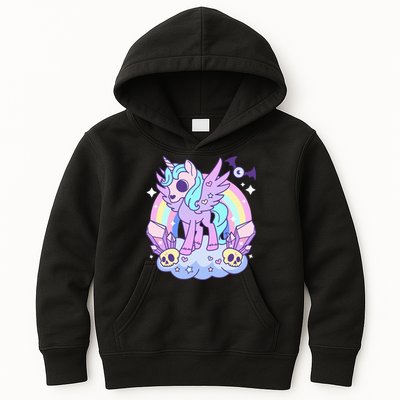 Kawaii Pastel Goth Unicorn Pony Aesthetic Gothic Skeleton Kids Hoodie