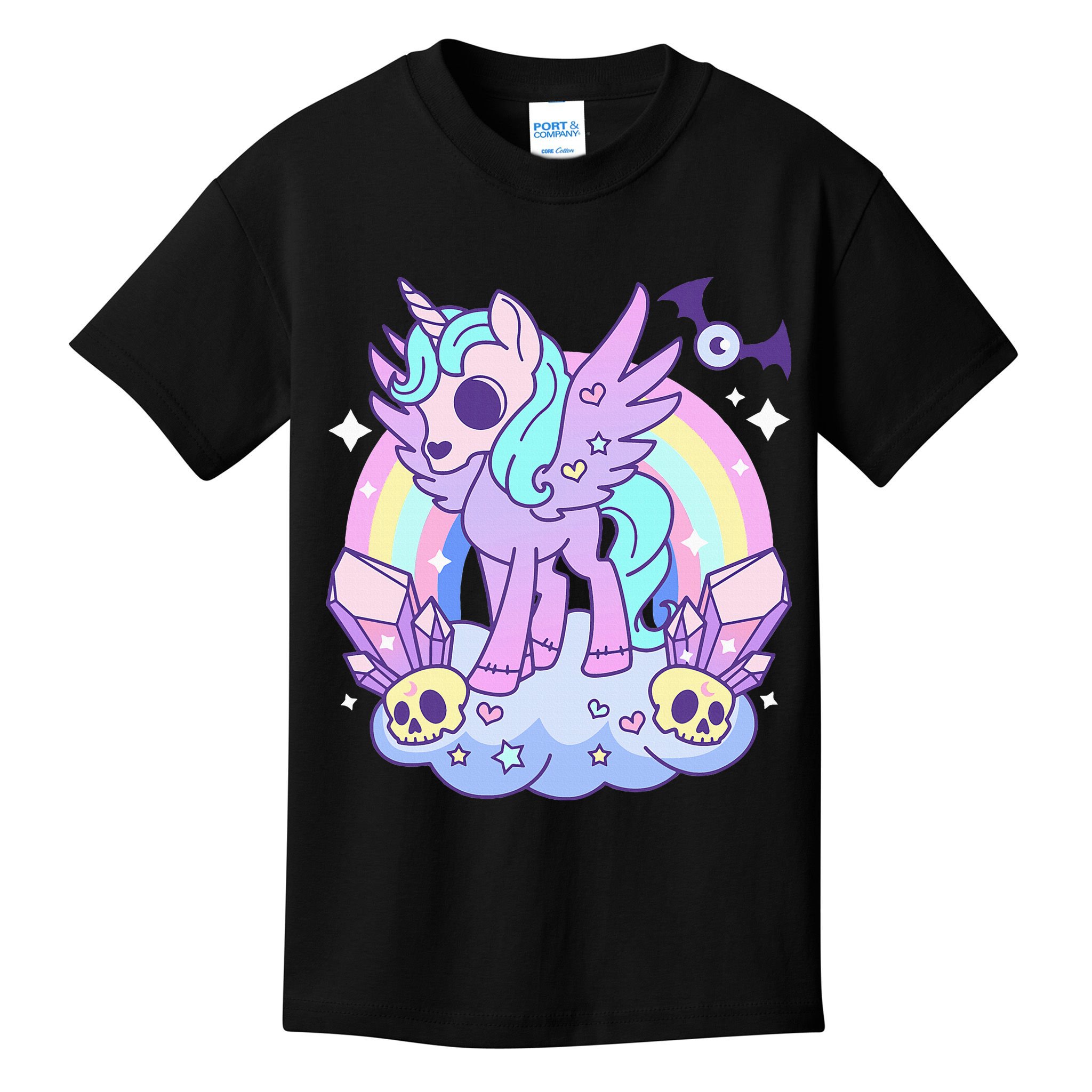 Kawaii Pastel Goth Unicorn Pony Aesthetic Gothic Skeleton Kids T-Shirt