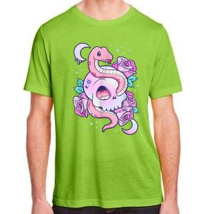 Kawaii Pastel Goth Cute Creepy Skull Serpent Snake Roses Adult ChromaSoft Performance T-Shirt