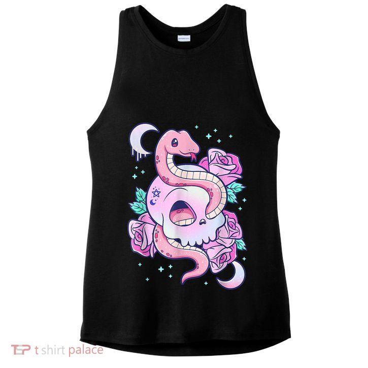 Kawaii Pastel Goth Cute Creepy Skull Serpent Snake Roses Ladies PosiCharge Tri-Blend Wicking Tank