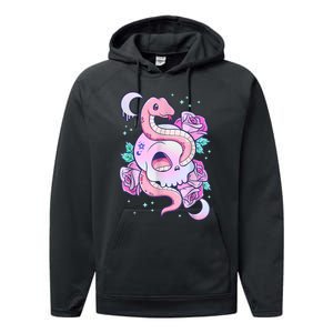 Kawaii Pastel Goth Cute Creepy Skull Serpent Snake Roses Performance Fleece Hoodie