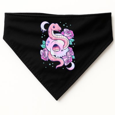 Kawaii Pastel Goth Cute Creepy Skull Serpent Snake Roses USA-Made Doggie Bandana