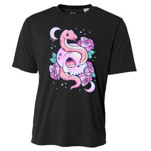 Kawaii Pastel Goth Cute Creepy Skull Serpent Snake Roses Cooling Performance Crew T-Shirt