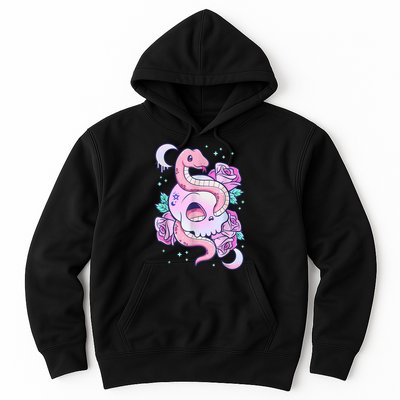 Kawaii Pastel Goth Cute Creepy Skull Serpent Snake Roses Hoodie
